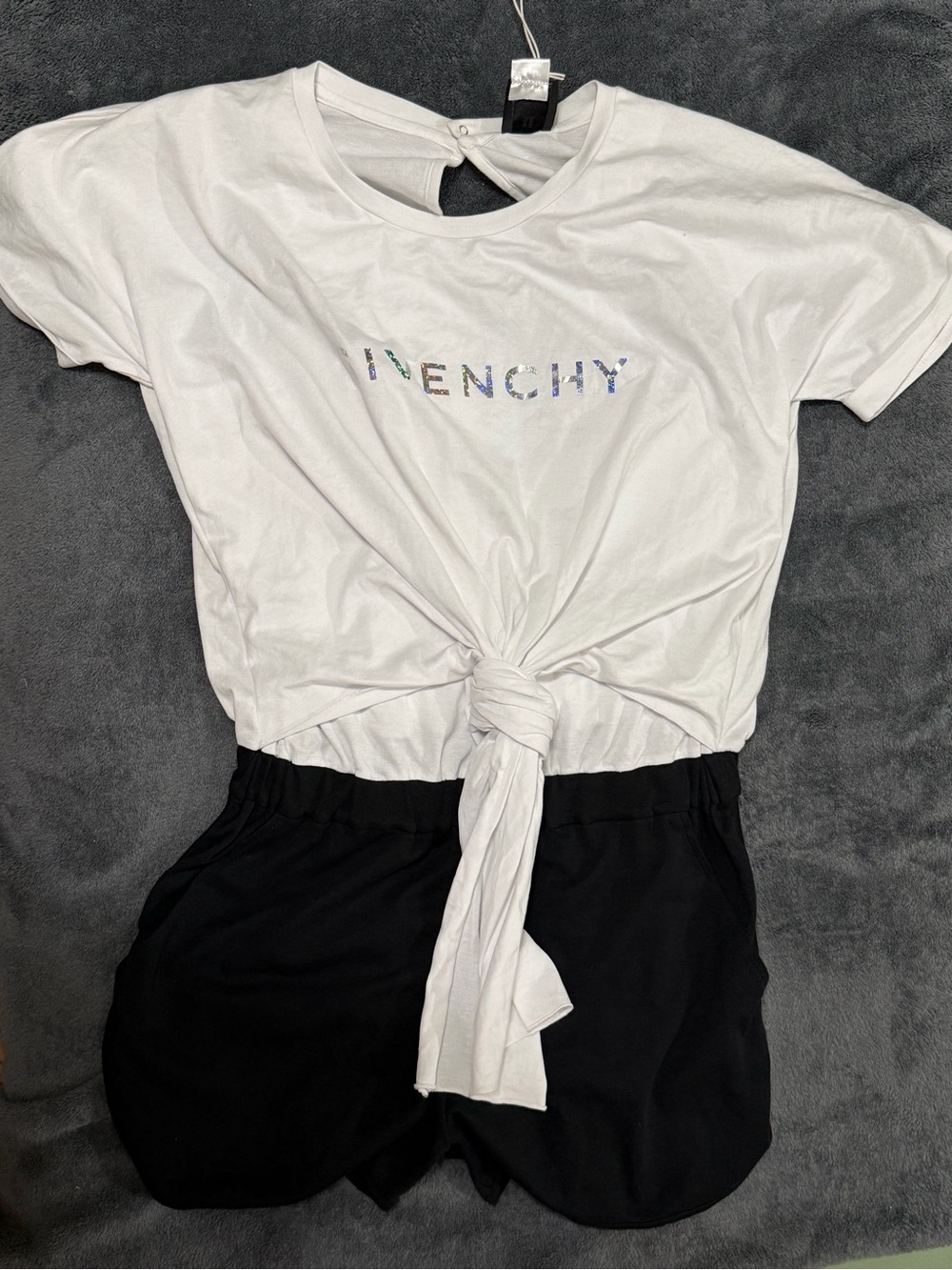 Givenchy White Knot-Front Logo Tee with Iridescent Script